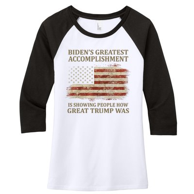 Bidens Greatest Accomplishment Is Showing People How Great Trump Was Usa Women's Tri-Blend 3/4-Sleeve Raglan Shirt