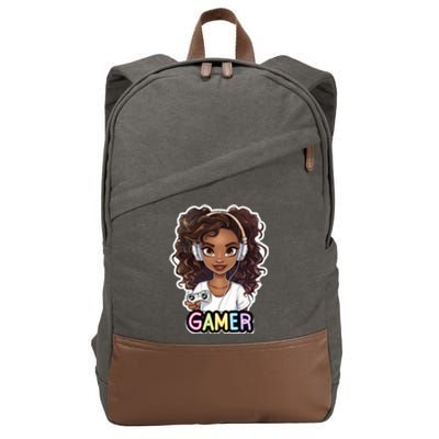 Black Gamer Anime Melanin Sista Afro Magic Funny Gift Cotton Canvas Backpack