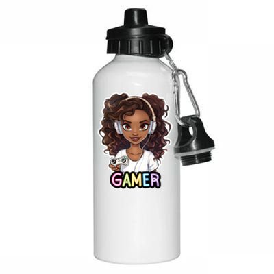 Black Gamer Anime Melanin Sista Afro Magic Funny Gift Aluminum Water Bottle