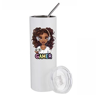 Black Gamer Anime Melanin Sista Afro Magic Funny Gift Stainless Steel Tumbler