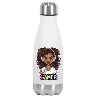 Black Gamer Anime Melanin Sista Afro Magic Funny Gift Stainless Steel Insulated Water Bottle