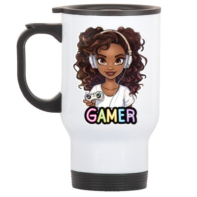 Black Gamer Anime Melanin Sista Afro Magic Funny Gift Stainless Steel Travel Mug