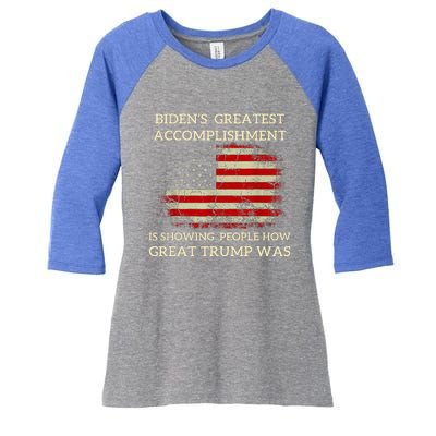 Bidens Greatest Accomplishment Is Showing Women's Tri-Blend 3/4-Sleeve Raglan Shirt