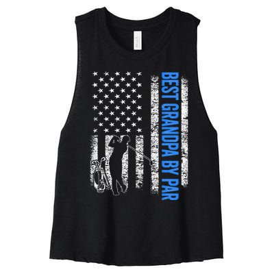 Best Grandpa By Par Golf US American Flag Father's Day Women's Racerback Cropped Tank