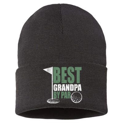 Best Grandpa By Par Father's Day Distressed Sustainable Knit Beanie