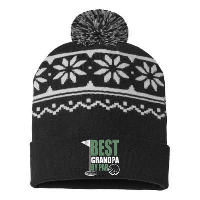 Best Grandpa By Par Father's Day Distressed USA-Made Snowflake Beanie