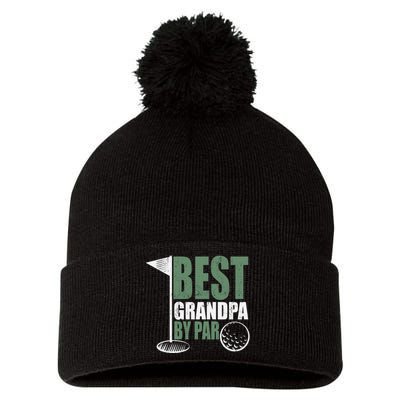 Best Grandpa By Par Father's Day Distressed Pom Pom 12in Knit Beanie