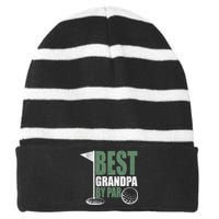 Best Grandpa By Par Father's Day Distressed Striped Beanie with Solid Band