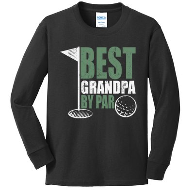 Best Grandpa By Par Father's Day Distressed Kids Long Sleeve Shirt