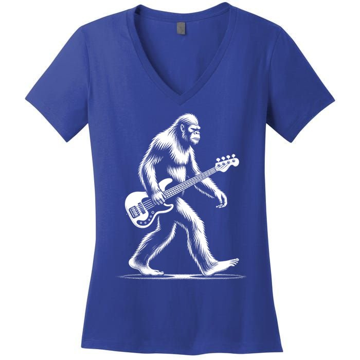 Bass Guitarist Bigfoot Bass Guitar Player Sasquatch Gift Women's V-Neck T-Shirt