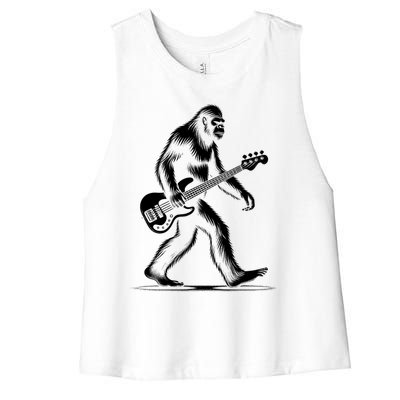 Bass Guitarist Bigfoot Bass Guitar Player Sasquatch Gift Women's Racerback Cropped Tank