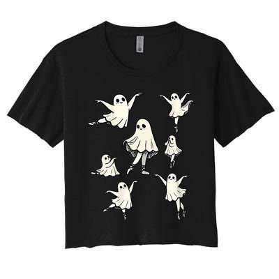 Ballet Ghost Ballet Dancer Spooky Dance Teacher Halloween Women's Crop Top Tee