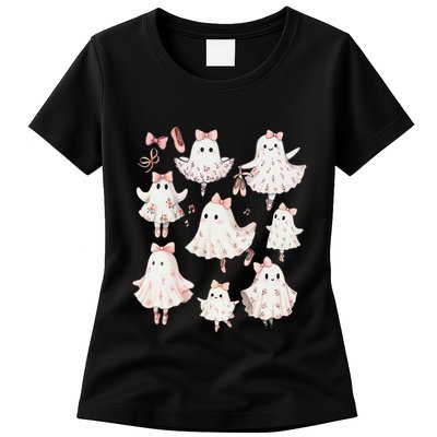 Ballet Ghost Ballet Dancer Spooky Dance Teacher Halloween Womens T-Shirt