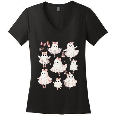 Ballet Ghost Ballet Dancer Spooky Dance Teacher Halloween Women's V-Neck T-Shirt