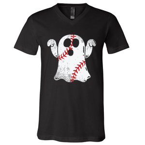 Baseball Ghost Baseball Lover Halloween Costume V-Neck T-Shirt