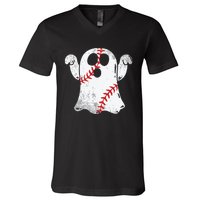 Baseball Ghost Baseball Lover Halloween Costume V-Neck T-Shirt