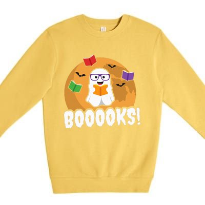 Booooks Ghost Boo Read Books Library Gift Funny Premium Crewneck Sweatshirt