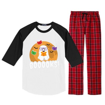 Booooks Ghost Boo Read Books Library Gift Funny Raglan Sleeve Pajama Set