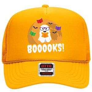 Booooks Ghost Boo Read Books Library Gift Funny High Crown Mesh Back Trucker Hat