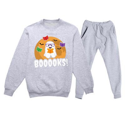 Booooks Ghost Boo Read Books Library Gift Funny Premium Crewneck Sweatsuit Set