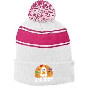 Booooks Ghost Boo Read Books Library Gift Funny Stripe Pom Pom Beanie