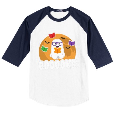 Booooks Ghost Boo Read Books Library Gift Funny Baseball Sleeve Shirt