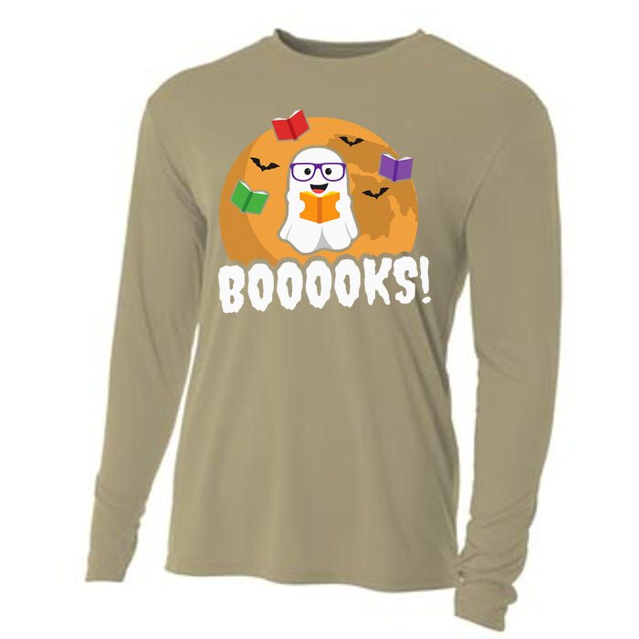 Booooks Ghost Boo Read Books Library Gift Funny Cooling Performance Long Sleeve Crew