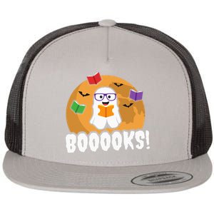 Booooks Ghost Boo Read Books Library Gift Funny Flat Bill Trucker Hat