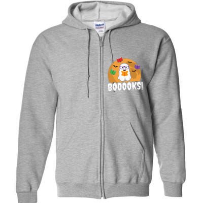 Booooks Ghost Boo Read Books Library Gift Funny Full Zip Hoodie