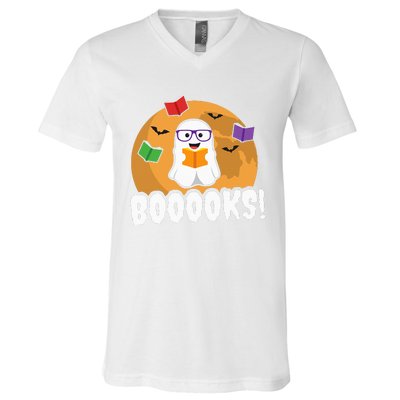 Booooks Ghost Boo Read Books Library Gift Funny V-Neck T-Shirt