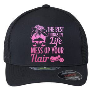 Biker Girl Best Things In Life Mess Up You Hair Motorcycle Flexfit Unipanel Trucker Cap