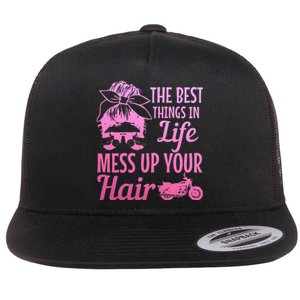 Biker Girl Best Things In Life Mess Up You Hair Motorcycle Flat Bill Trucker Hat