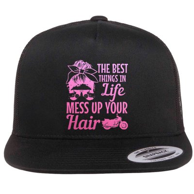 Biker Girl Best Things In Life Mess Up You Hair Motorcycle Flatbill Hat