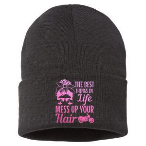 Biker Girl Best Things In Life Mess Up You Hair Motorcycle Sustainable Knit Beanie