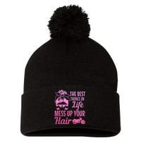 Biker Girl Best Things In Life Mess Up You Hair Motorcycle Pom Pom 12in Knit Beanie