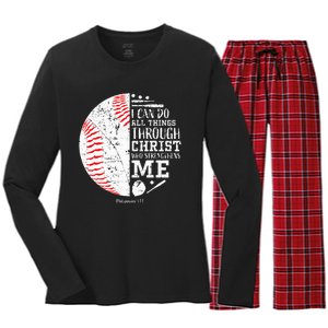 Baseball Gifts Bible Verse Sayings Philippians 413 Women's Long Sleeve Flannel Pajama Set 