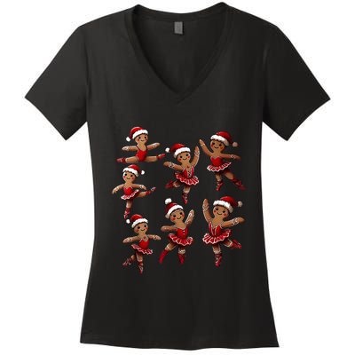 Ballet Gingerbread Ballet Dancer Dance Teacher Christmas Women's V-Neck T-Shirt