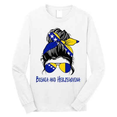 Bosnian Girl Bosniaks girl Bosnia and Herzegovina woman flag Long Sleeve Shirt