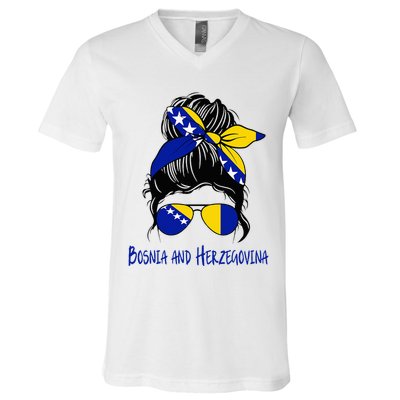 Bosnian Girl Bosniaks girl Bosnia and Herzegovina woman flag V-Neck T-Shirt