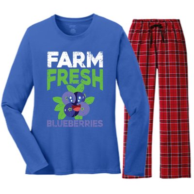 Blueberries Graphics Blueberry Lover Farmer Blueberry Fruit Cool Gift Women's Long Sleeve Flannel Pajama Set 