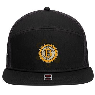 Bitcoin Gears 7 Panel Mesh Trucker Snapback Hat