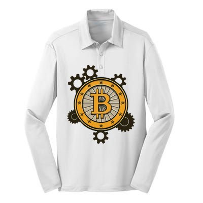 Bitcoin Gears Silk Touch Performance Long Sleeve Polo