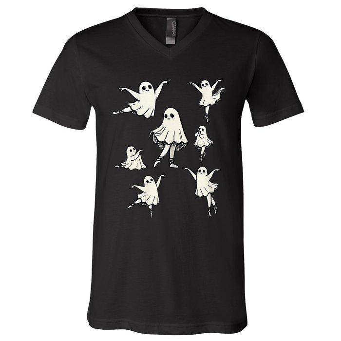 Ballet Ghost Ballet Dancer Spooky Dance Teacher Halloween Gift V-Neck T-Shirt