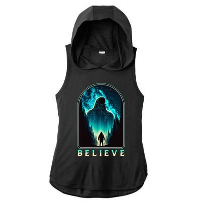 Believe Galactic Bigfoot Milky Way Sasquatch Stars Beautiful Ladies PosiCharge Tri-Blend Wicking Draft Hoodie Tank