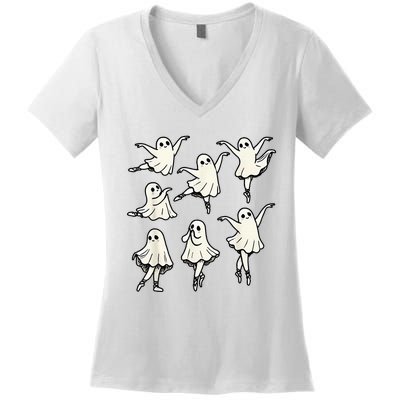 Ballet Ghost Ballet Dancer Spooky Dance Teacher Halloween Women's V-Neck T-Shirt