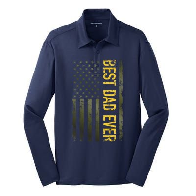 Best Gifts Best Dad Ever American Military Camouflage Flag Silk Touch Performance Long Sleeve Polo