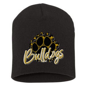 Bulldogs Gold Black Cheetah School Sports Fan Team Spirit Short Acrylic Beanie