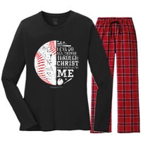 Baseball Gifts Bible Verse Sayings Philippians 413  Women's Long Sleeve Flannel Pajama Set 