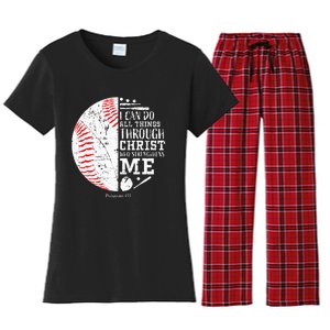 Baseball Gifts Bible Verse Sayings Philippians 413  Women's Flannel Pajama Set