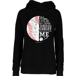 Baseball Gifts Bible Verse Sayings Philippians 413  Womens Funnel Neck Pullover Hood